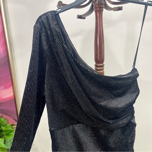 AllSaints Ezra Sparkle One-Shoulder Minidress in Black Size US 10 - Picture 8 of 13